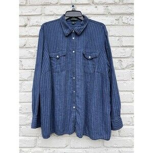 Lauren Ralph Lauren Women’s LINEN button-down shirt blue w/white pinstripe 2X